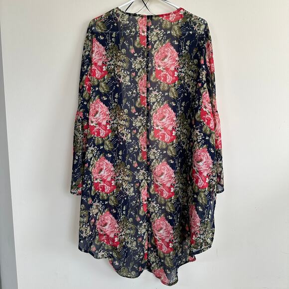 Umgee Floral Print Kimono Bathing Suit Coverup Boho Bell Sleeve Open Front M/L - Picture 5 of 11